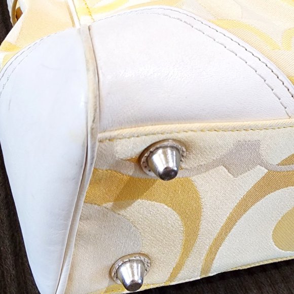 Coach Hampton Optic Signature Stripe Yellow White Double Handle Purse Bag - Picture 9 of 16